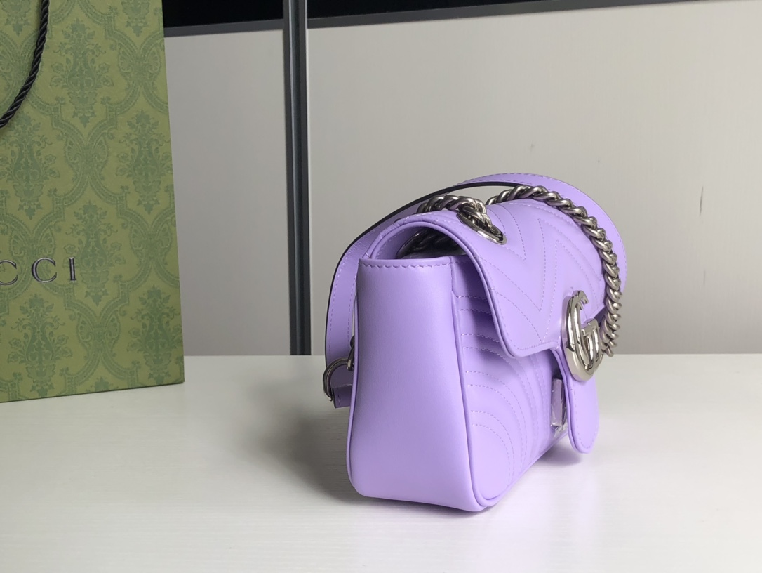 Gucci 476433 GG Marmont Matelasse Super Mini Bag White Purple Leather