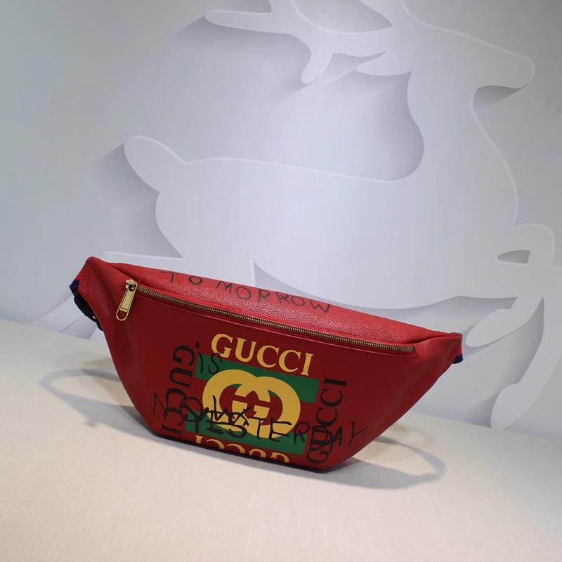 Gucci 493869 Women Print Leather Belt Bag Red