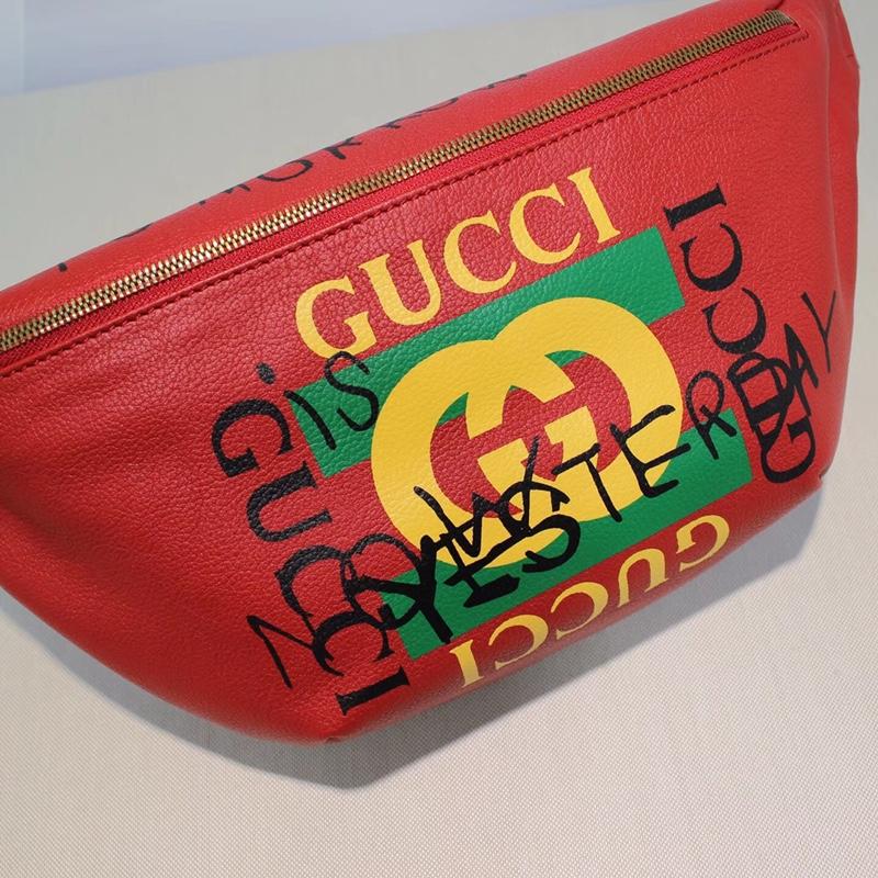 Gucci 493869 Women Print Leather Belt Bag Red