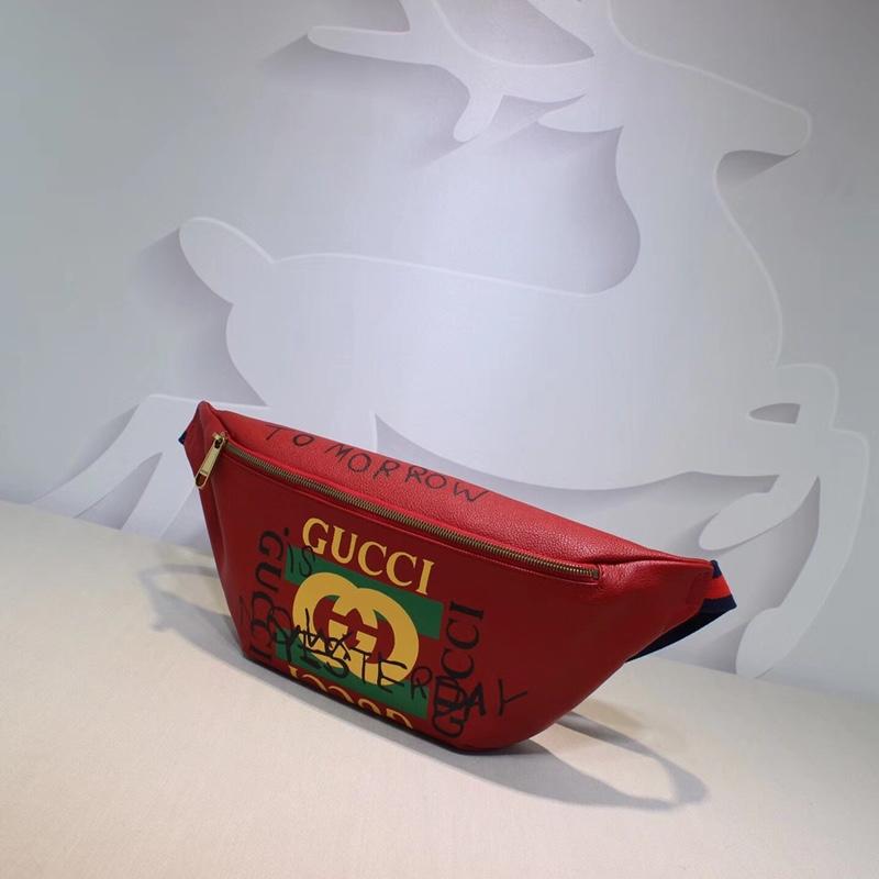 Gucci 493869 Women Print Leather Belt Bag Red