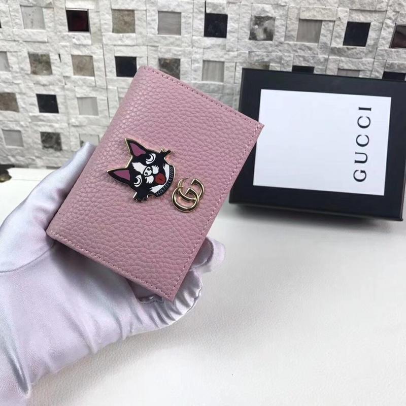 Gucci 499325 Leather Card Case with Bosco Pink Leather