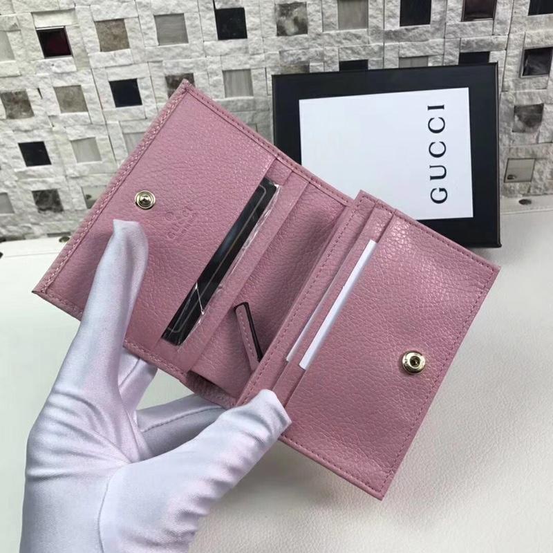 Gucci 499325 Leather Card Case with Bosco Pink Leather