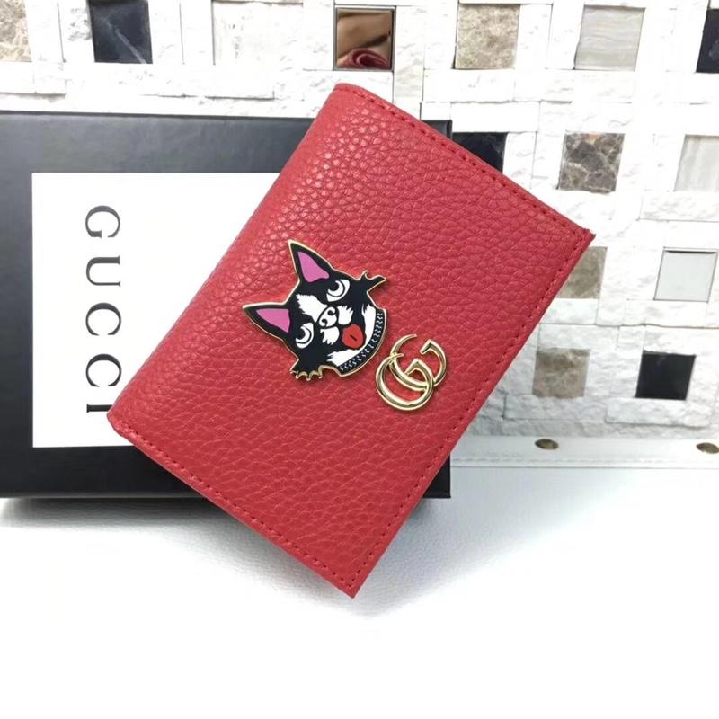 Gucci 499325 Leather Card Case with Bosco Red Leather
