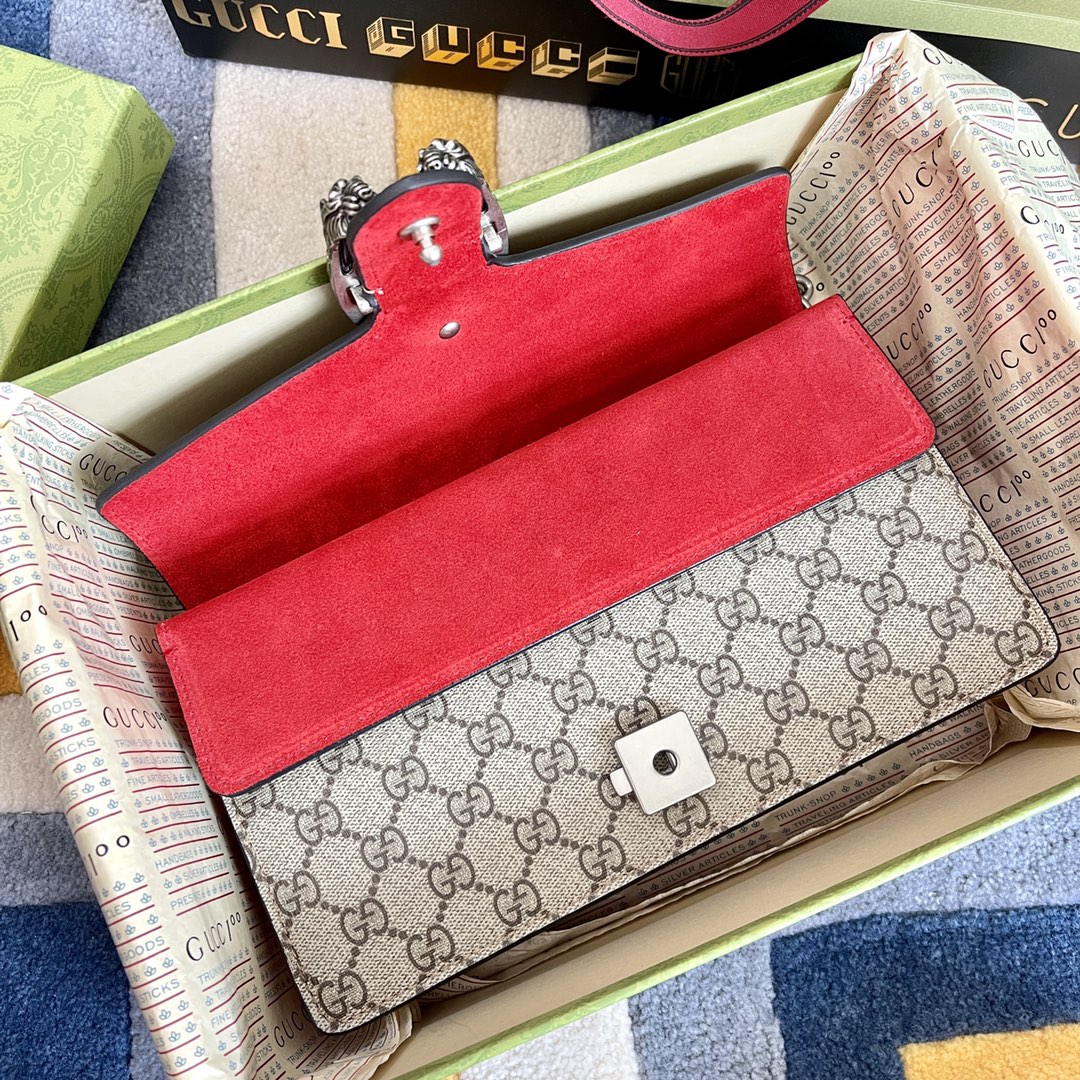 Gucci 499623 Dionysus GG Small Shoulder Bag GG Supreme Canvas With Red