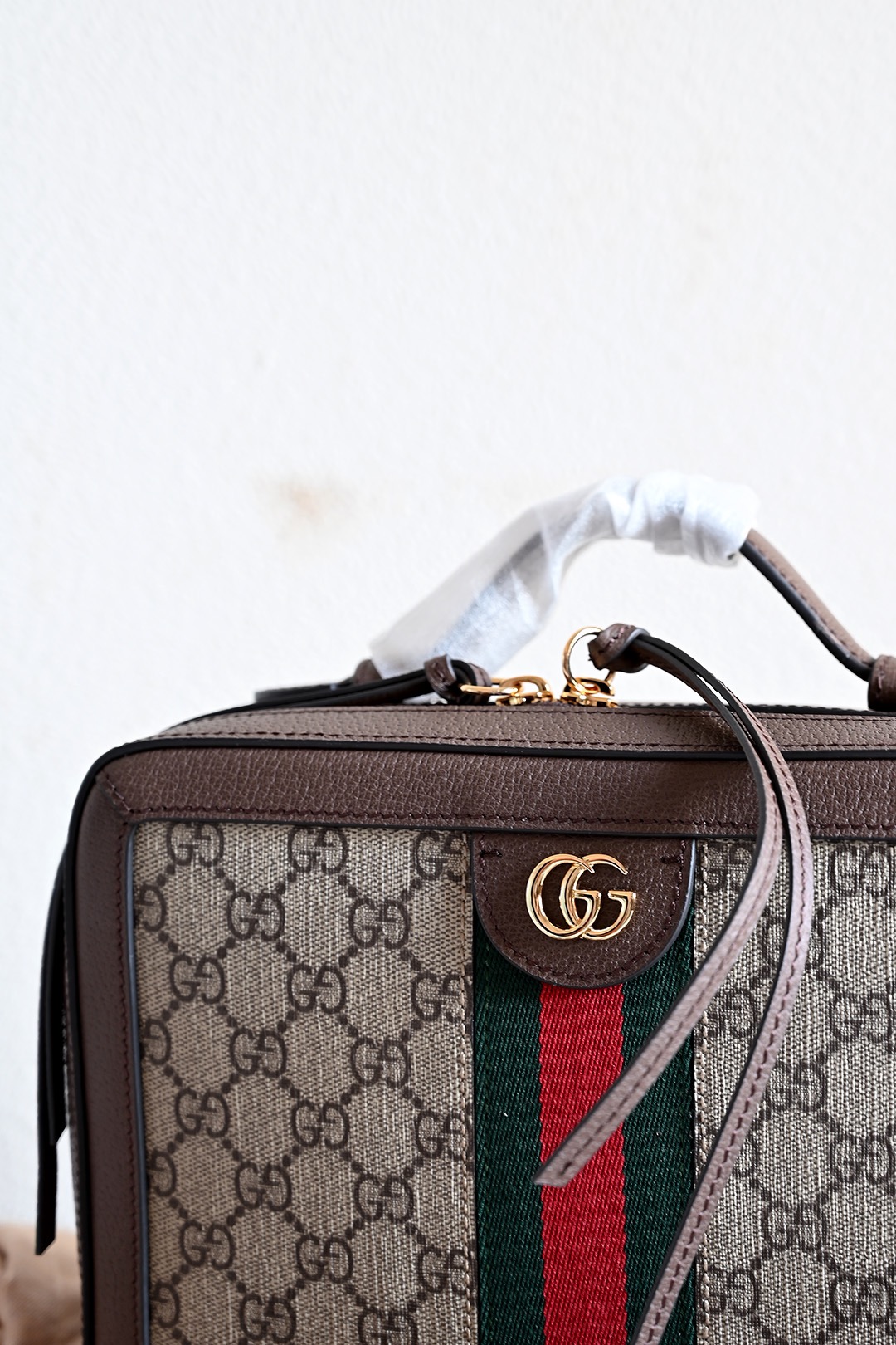 Gucci 550622 Ophidia GG Mini Bag Beige and Ebony GG Supreme Canvas