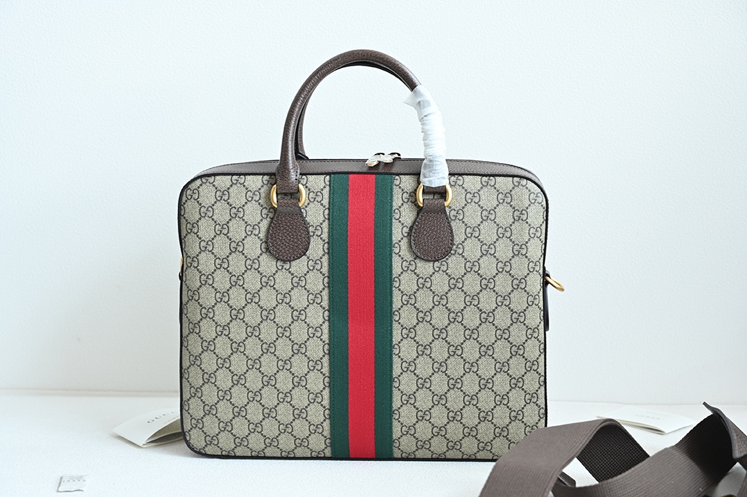 Gucci 574793 Briefcase Beige and ebony GG Supreme Canvas