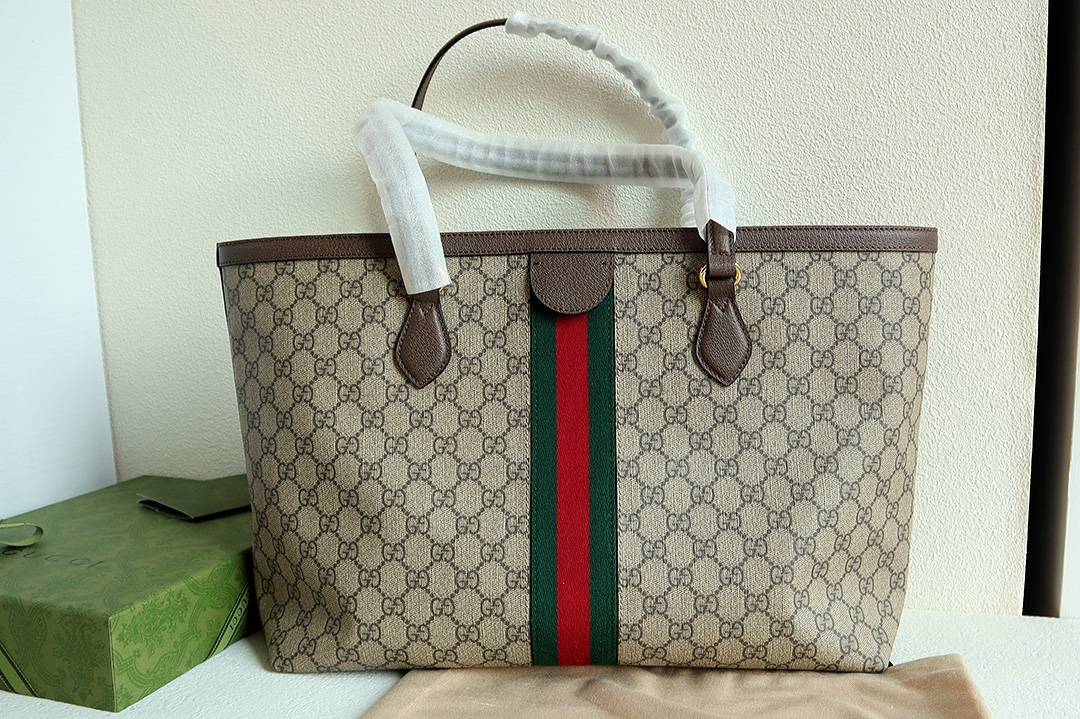 Gucci 631685 Ophidia GG Medium Tote Beige and Ebony GG Supreme Canvas