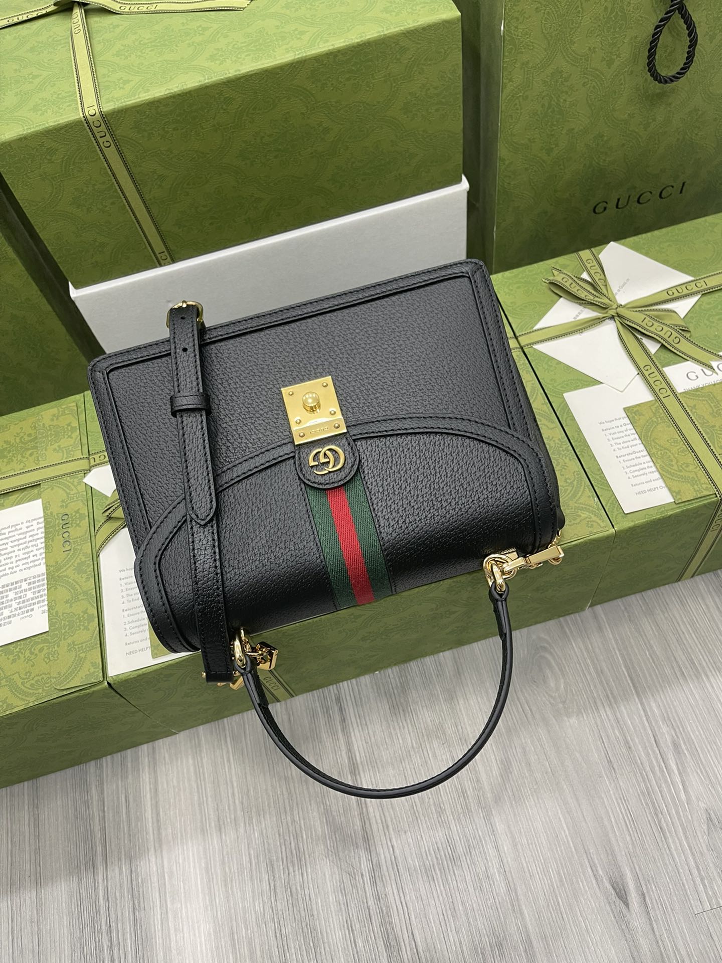 Gucci 651055 Ophidia GG Small Top Handle Bag Black Leather