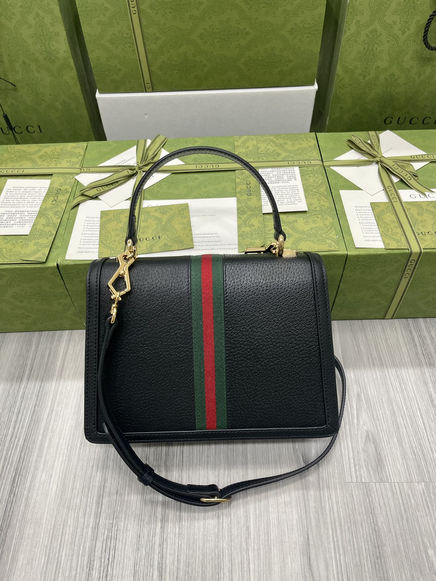 Gucci 651055 Ophidia GG Small Top Handle Bag Black Leather