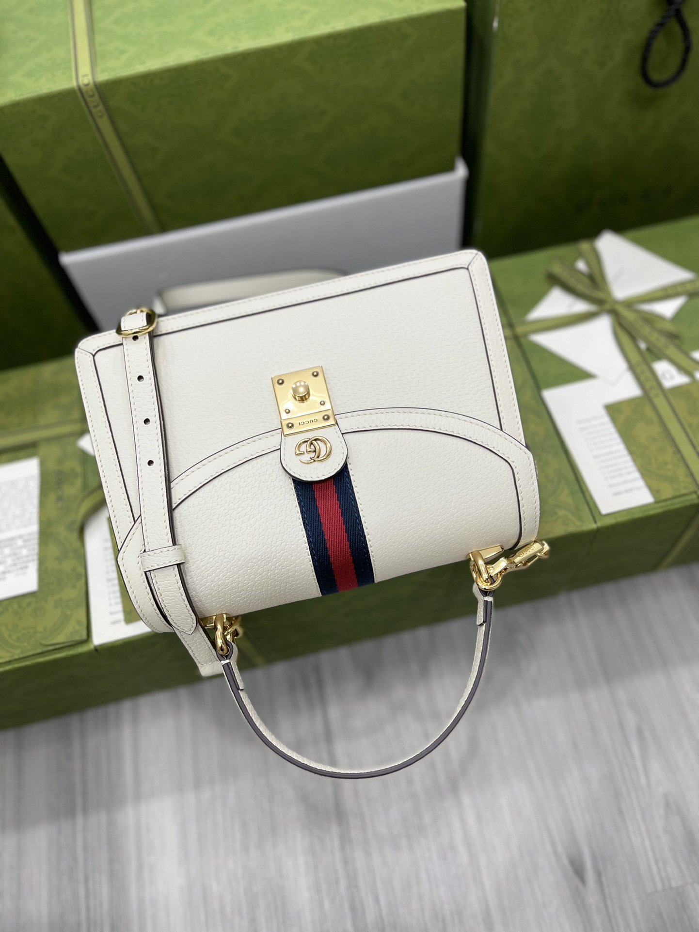 Gucci 651055 Ophidia GG Small Top Handle Bag White Leather