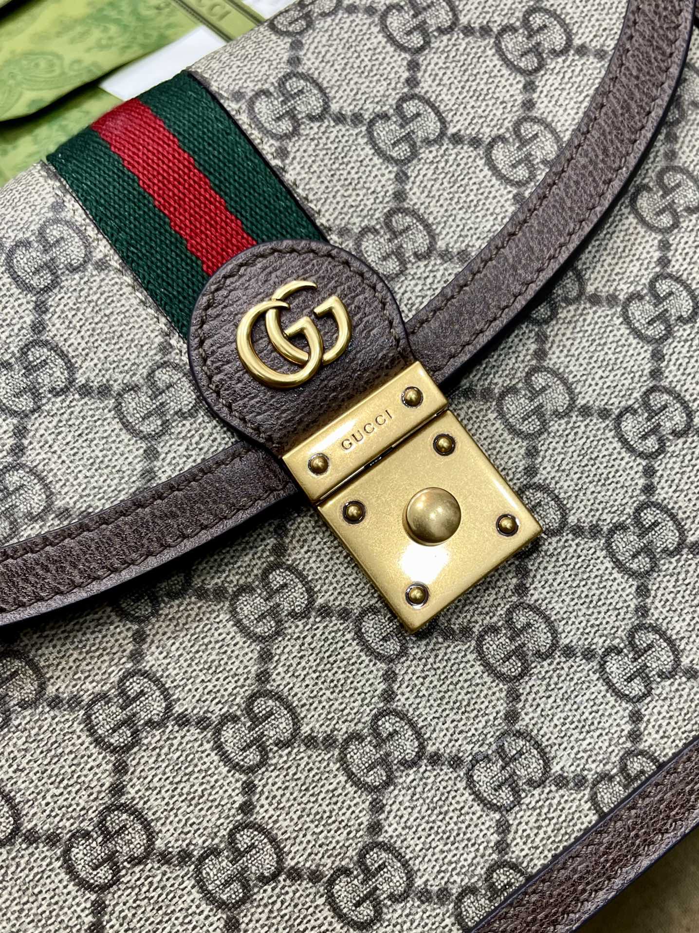 Gucci 651055 Ophidia GG small Top Handle Bag Beige and Ebony GG Supreme Canvas