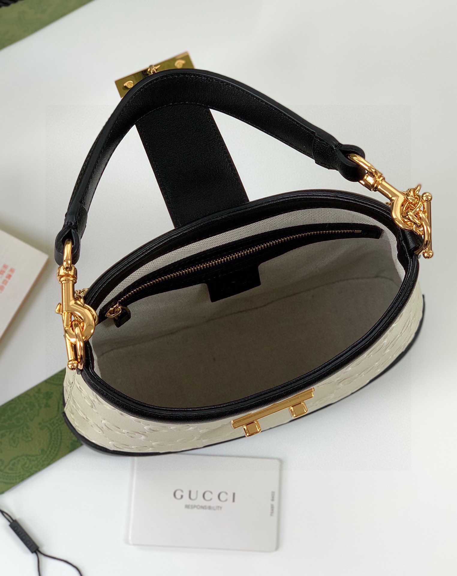 Gucci 675788 Small GG Shoulder Bag White Debossed GG Leather