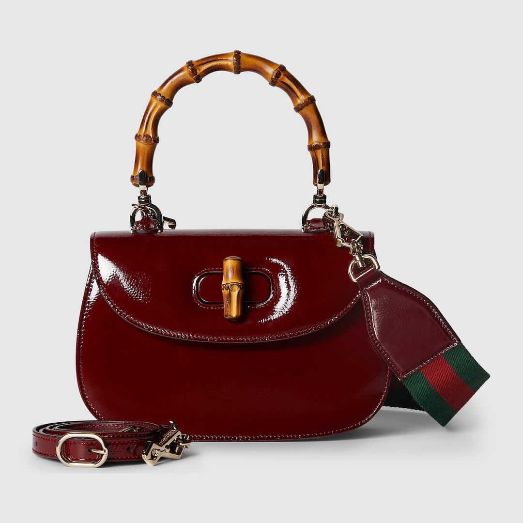 Gucci 675797 Bamboo 1947 Small Top Handle Bag Rosso Ancora Red Patent Leather