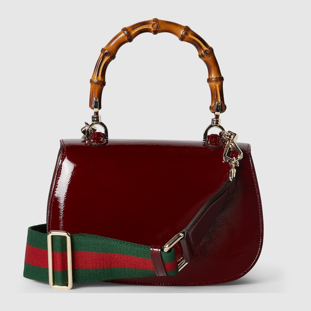 Gucci 675797 Bamboo 1947 Small Top Handle Bag Rosso Ancora Red Patent Leather