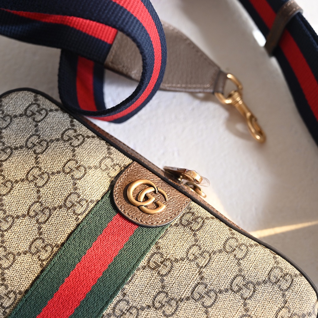 Gucci 699439 Ophidia GG Shoulder Bag Beige and Ebony GG Supreme Canvas