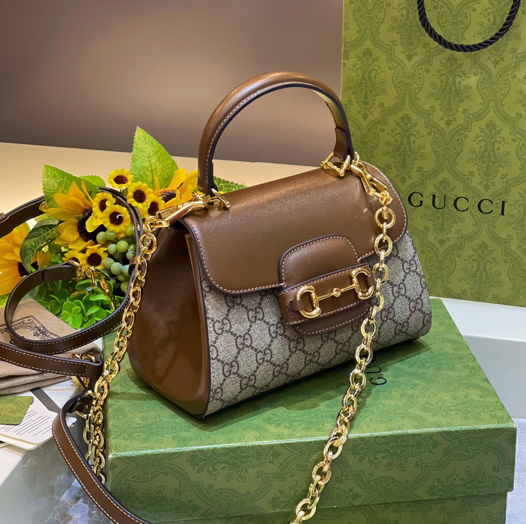 Gucci 703048 Gucci Horsebit 1955 Mini Bag Beige and ebony GG Supreme Canvas