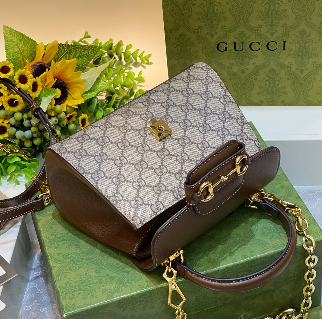 Gucci 703048 Gucci Horsebit 1955 Mini Bag Beige and ebony GG Supreme Canvas