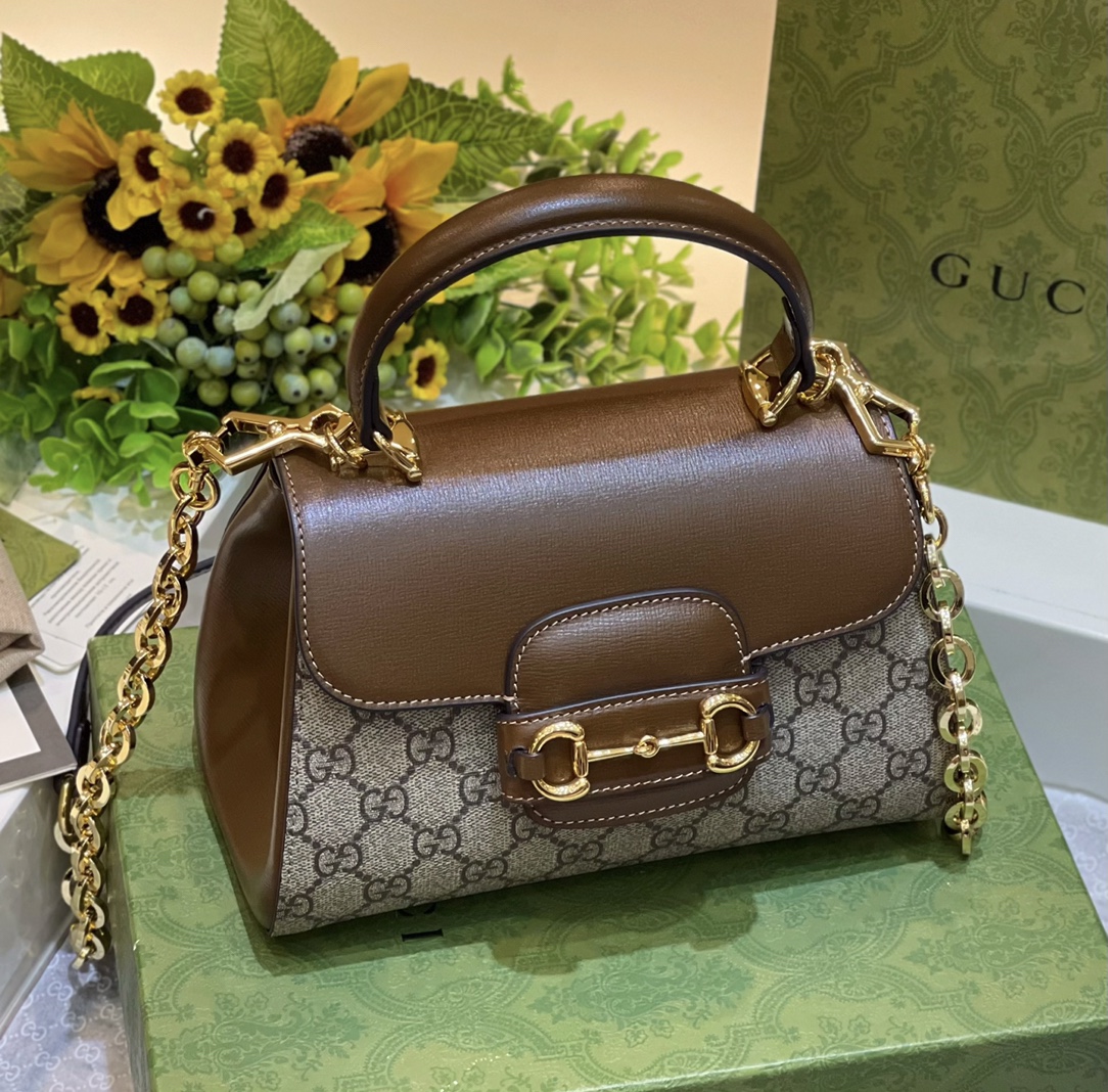 Gucci 703048 Gucci Horsebit 1955 Mini Bag Beige and ebony GG Supreme Canvas