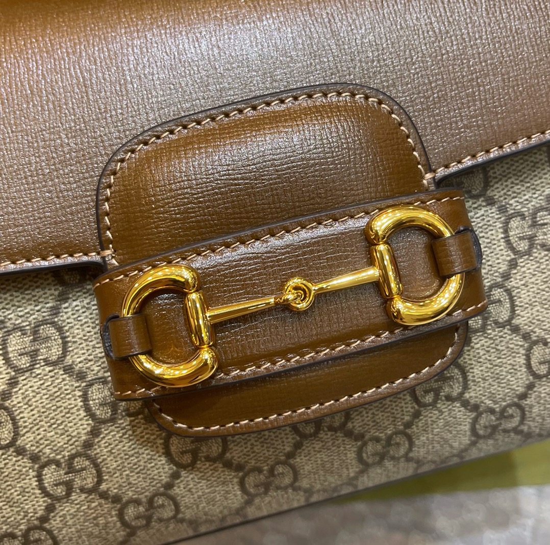 Gucci 703048 Gucci Horsebit 1955 Mini Bag Beige and ebony GG Supreme Canvas