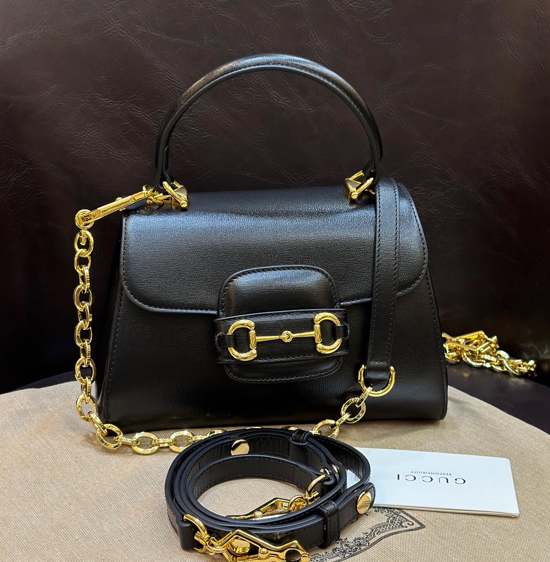 Gucci 703048 Gucci Horsebit 1955 Mini Bag Black and ebony GG Supreme Canvas