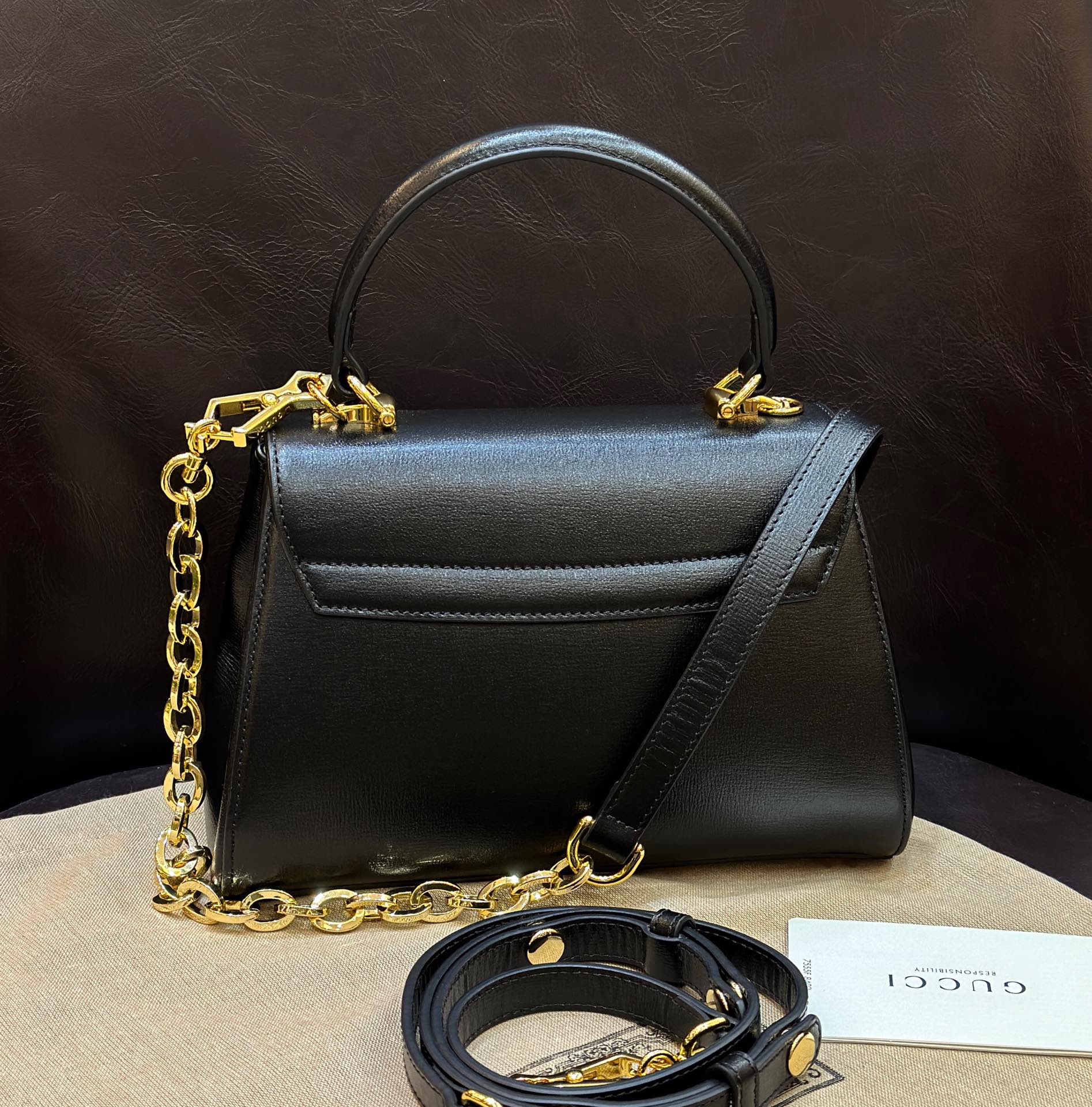 Gucci 703048 Gucci Horsebit 1955 Mini Bag Black and ebony GG Supreme Canvas