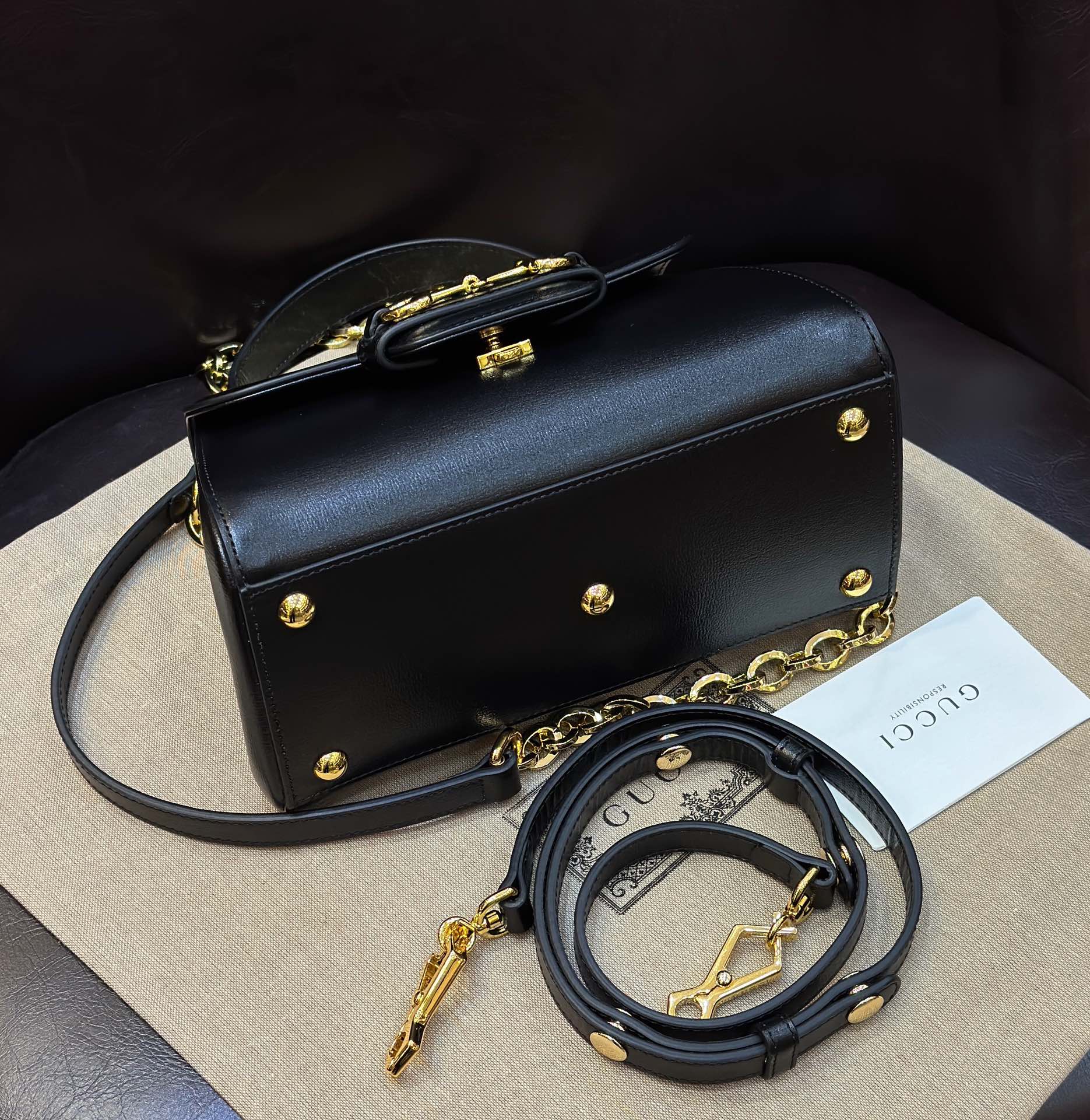 Gucci 703048 Gucci Horsebit 1955 Mini Bag Black and ebony GG Supreme Canvas