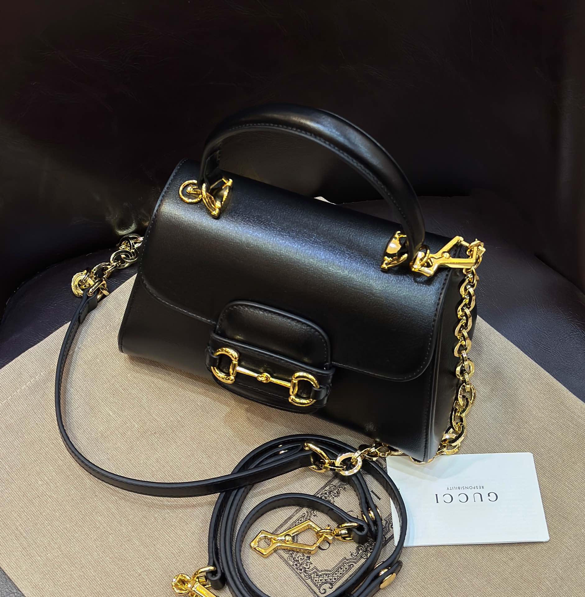 Gucci 703048 Gucci Horsebit 1955 Mini Bag Black and ebony GG Supreme Canvas