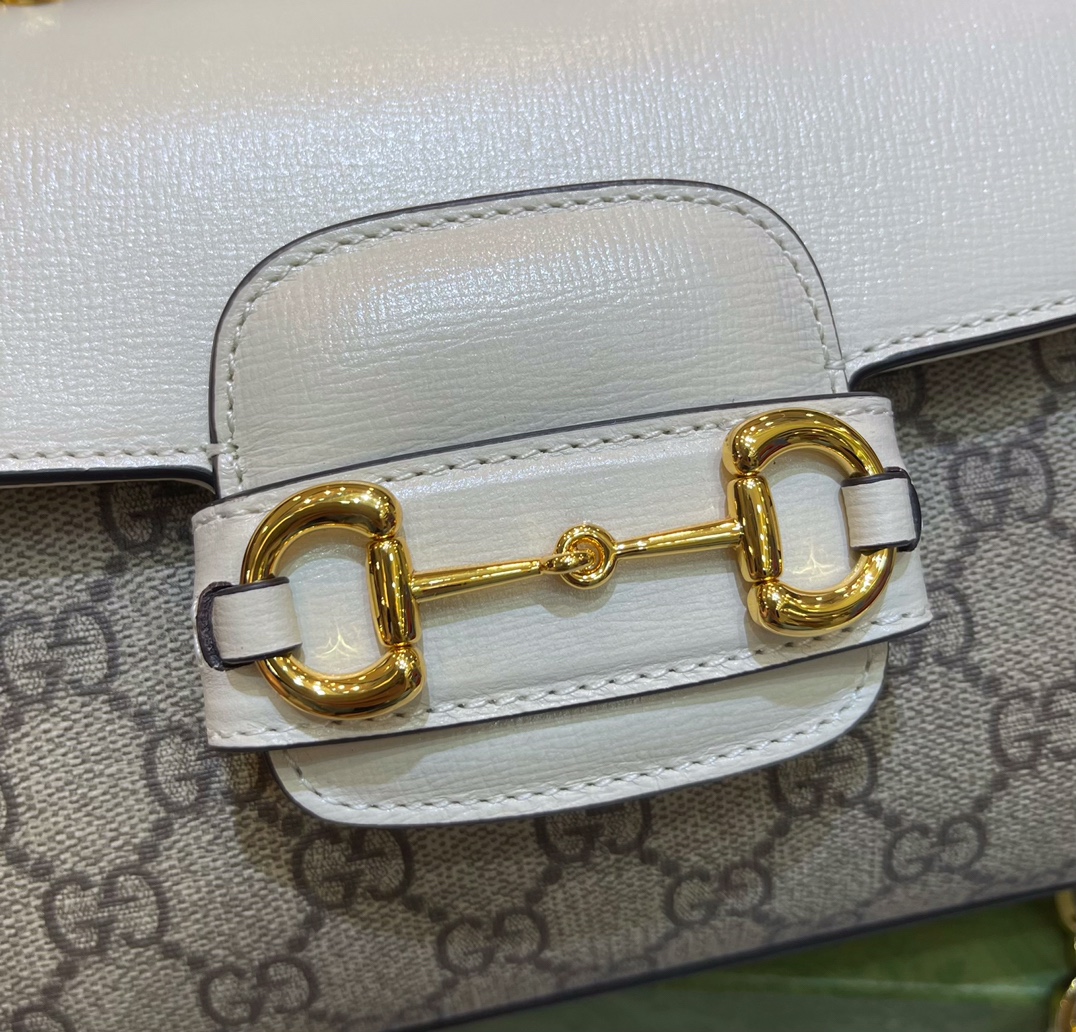 Gucci 703048 Gucci Horsebit 1955 Mini Bag White and ebony GG Supreme Canvas