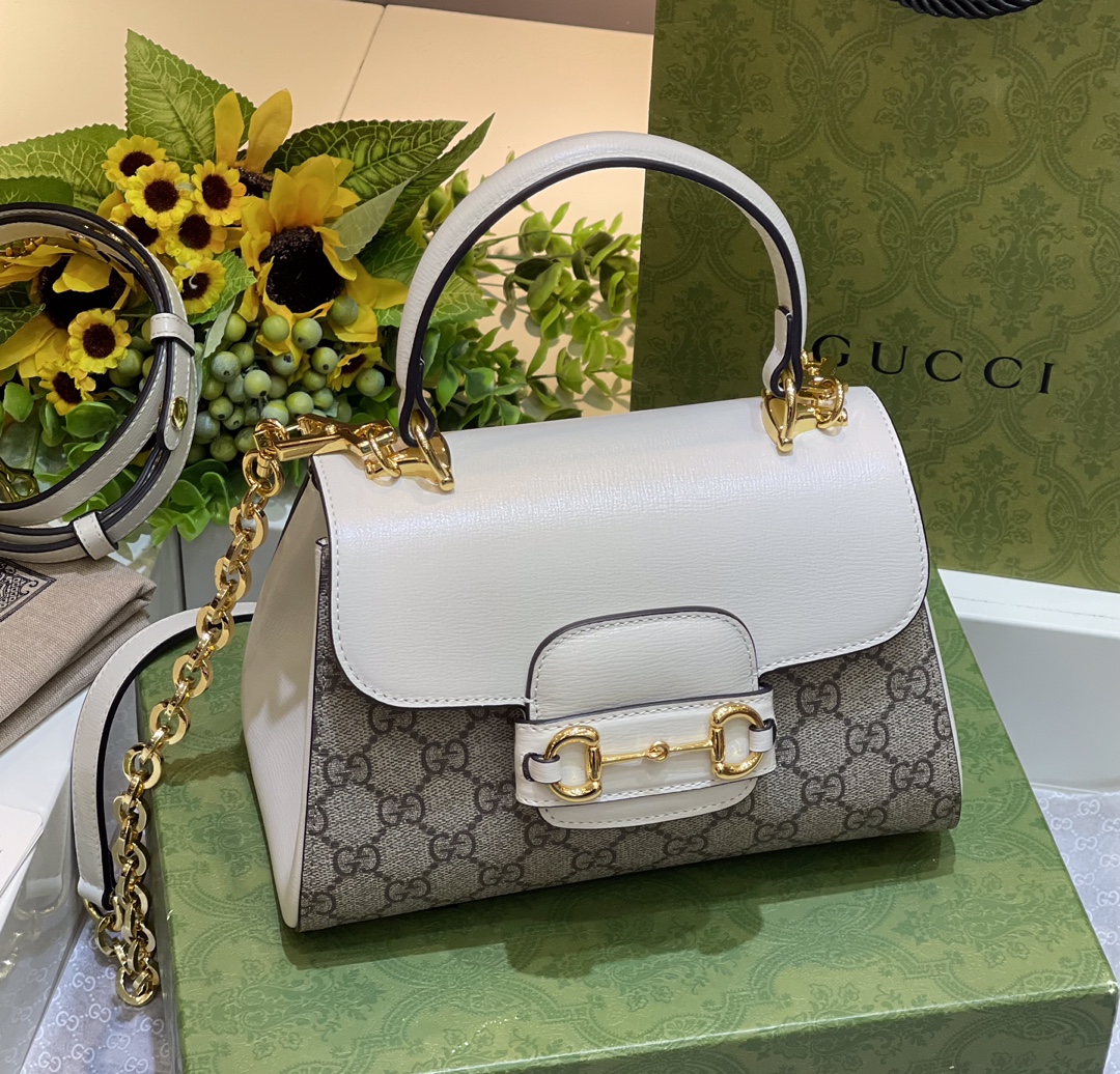 Gucci 703048 Gucci Horsebit 1955 Mini Bag White and ebony GG Supreme Canvas