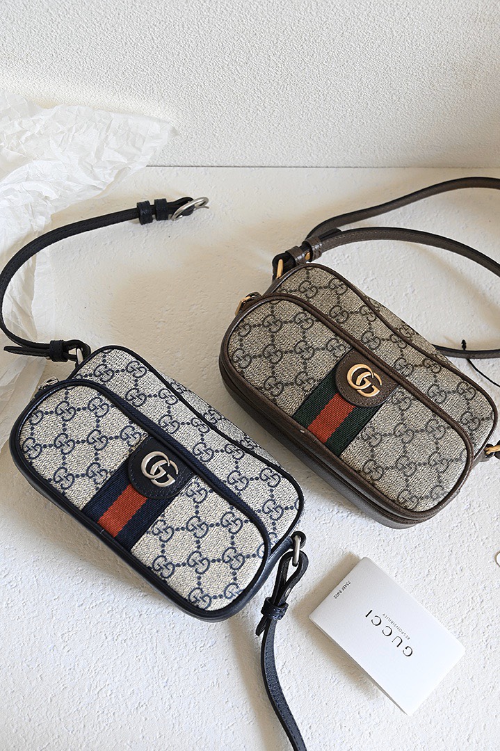 Gucci 722557 OPHIDIA MINI BAG Beige and ebony GG Supreme Canvas Blue