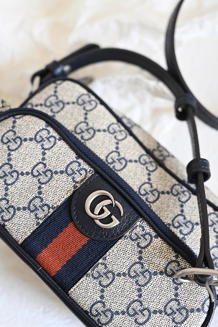 Gucci 722557 OPHIDIA MINI BAG Beige and ebony GG Supreme Canvas Blue