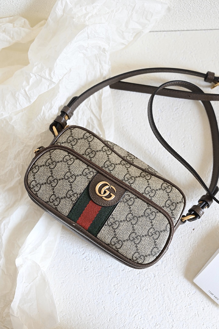 Gucci 722557 OPHIDIA MINI BAG Beige and ebony GG Supreme Canvas