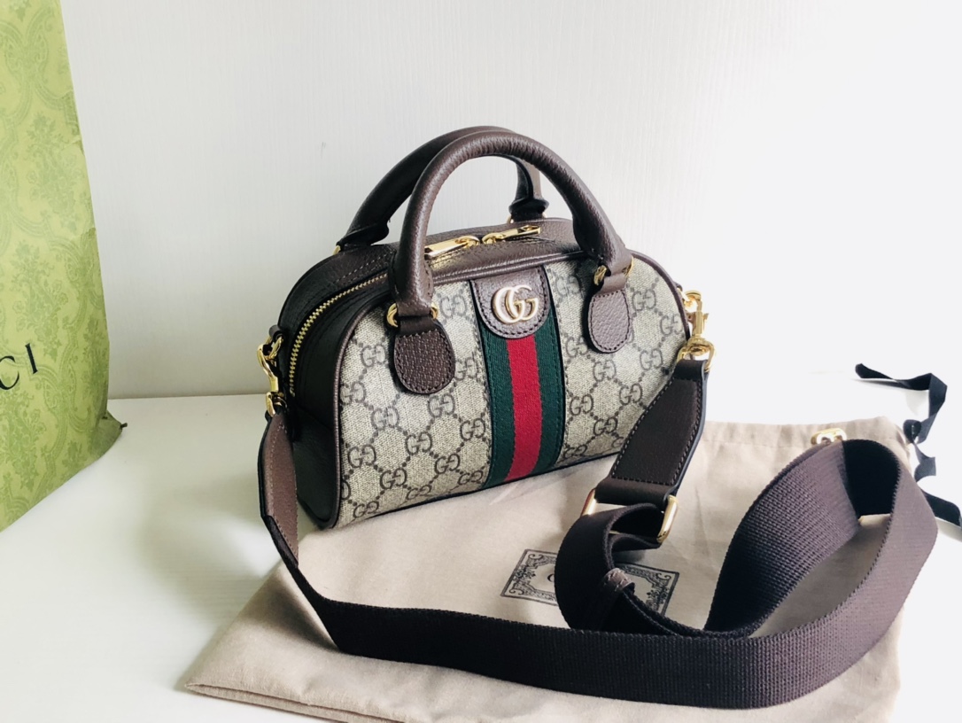 Gucci 724606 Ophidia Mini GG Top Handle Bag Beige and ebony GG Supreme