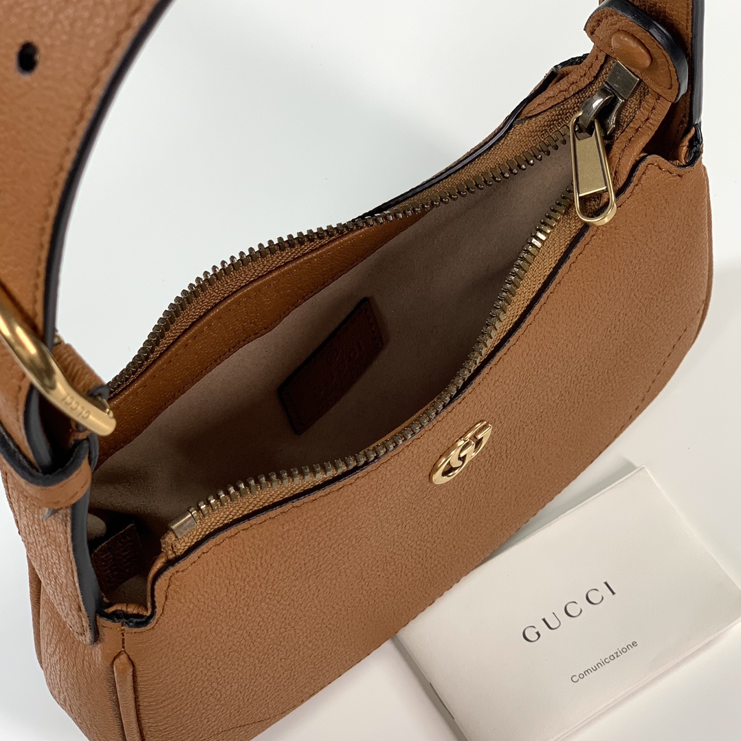 Gucci 739076 Aphrodite Shoulder Bag With Doubled G Brown Leahter