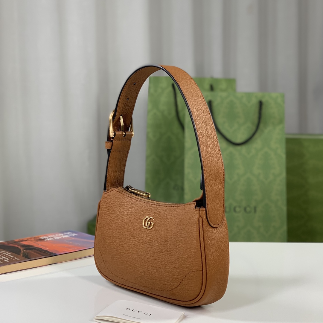 Gucci 739076 Aphrodite Shoulder Bag With Doubled G Brown Leahter