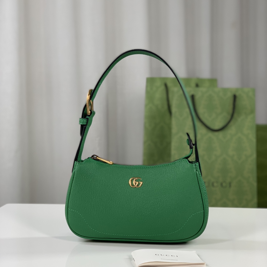 Gucci 739076 Aphrodite Shoulder Bag With Doubled G Green Leahter