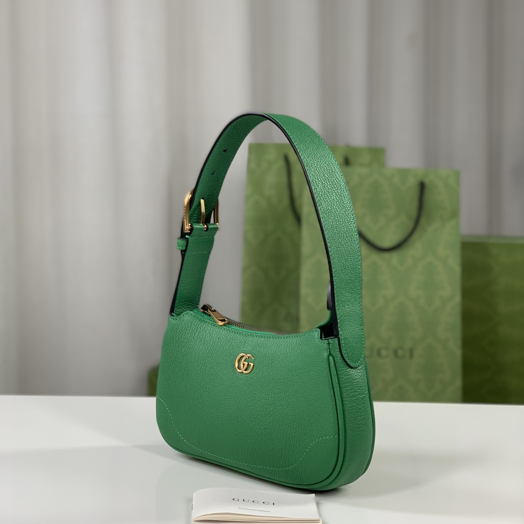 Gucci 739076 Aphrodite Shoulder Bag With Doubled G Green Leahter