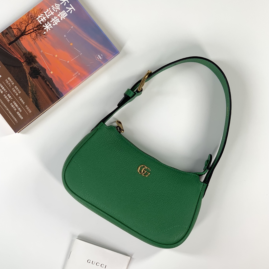 Gucci 739076 Aphrodite Shoulder Bag With Doubled G Green Leahter