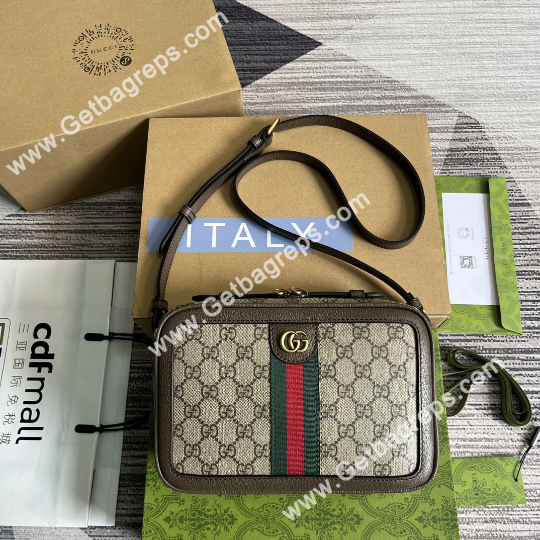 Gucci 739392 Ophidia Small Crossbodybag Beige and ebony GG Supeme Canvas