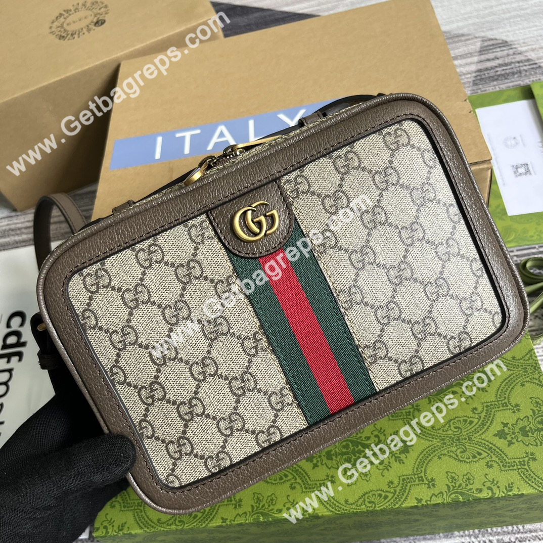 Gucci 739392 Ophidia Small Crossbodybag Beige and ebony GG Supeme Canvas