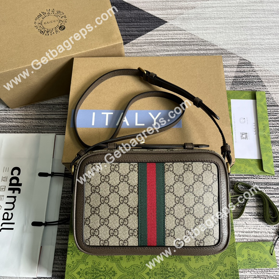 Gucci 739392 Ophidia Small Crossbodybag Beige and ebony GG Supeme Canvas