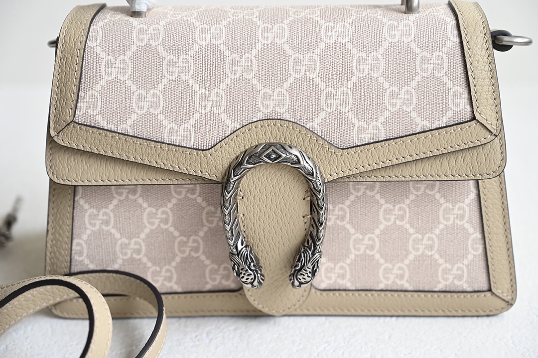 Gucci 739496 Small Dionysus Top Handle Bag Beige and white GG Supreme Canvas