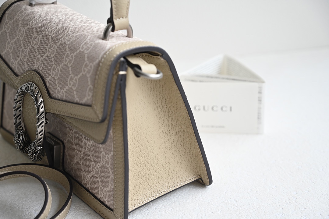 Gucci 739496 Small Dionysus Top Handle Bag Beige and white GG Supreme Canvas