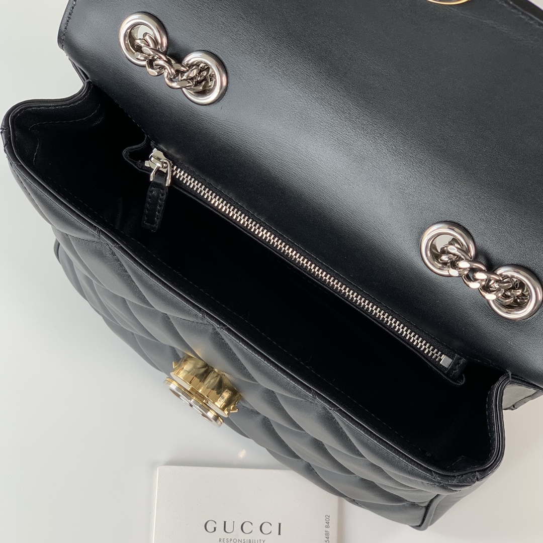 Gucci 740834 Deco Small Shoulder Bag Black Quilted Leather