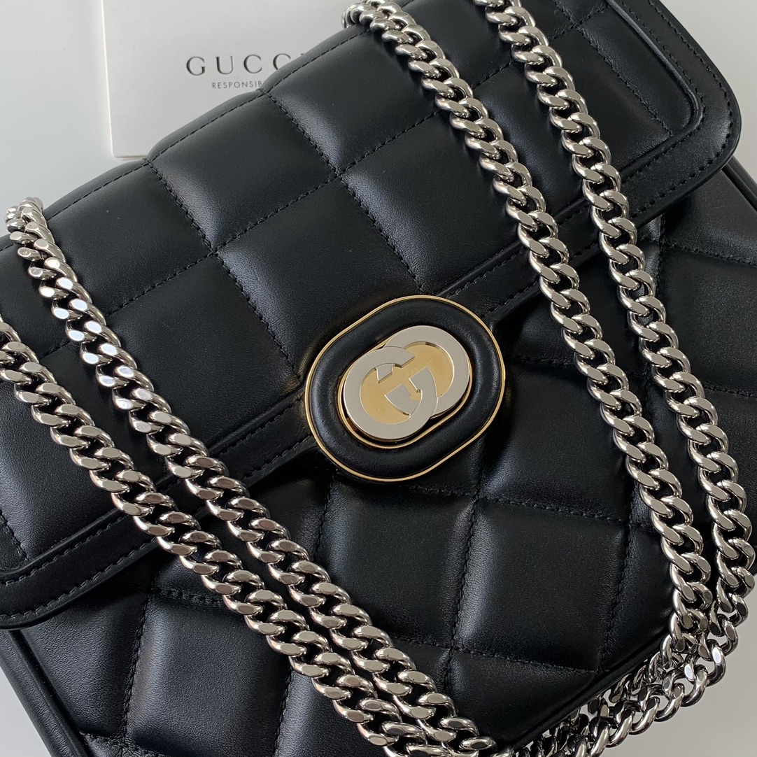 Gucci 740834 Deco Small Shoulder Bag Black Quilted Leather