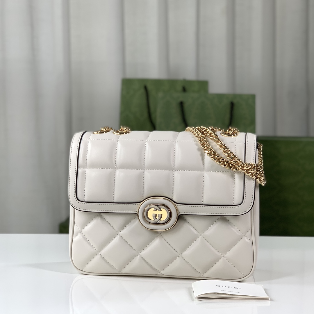 Gucci 740834 Deco Small Shoulder Bag Off White Quilted Leather