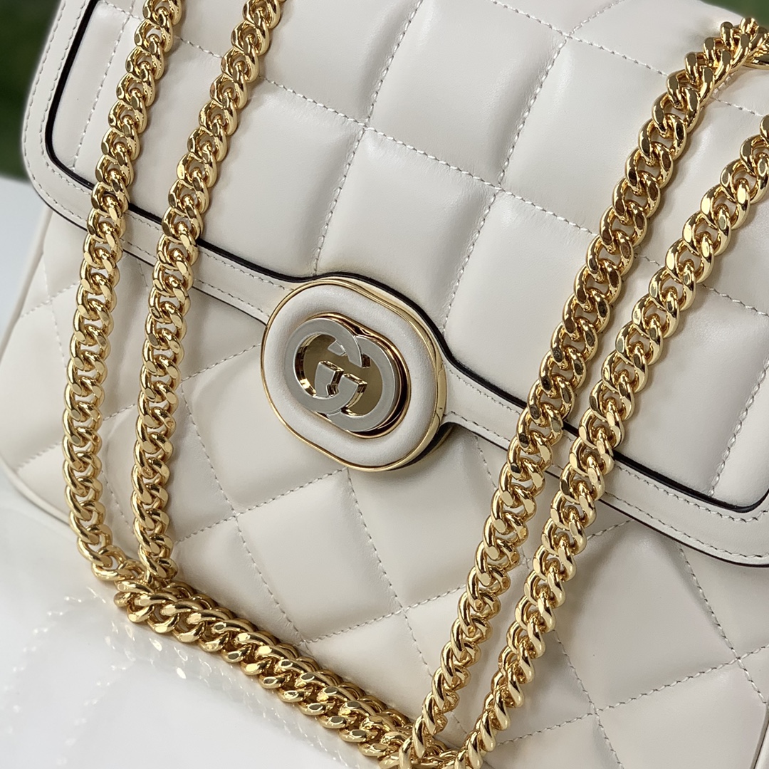 Gucci 740834 Deco Small Shoulder Bag Off White Quilted Leather