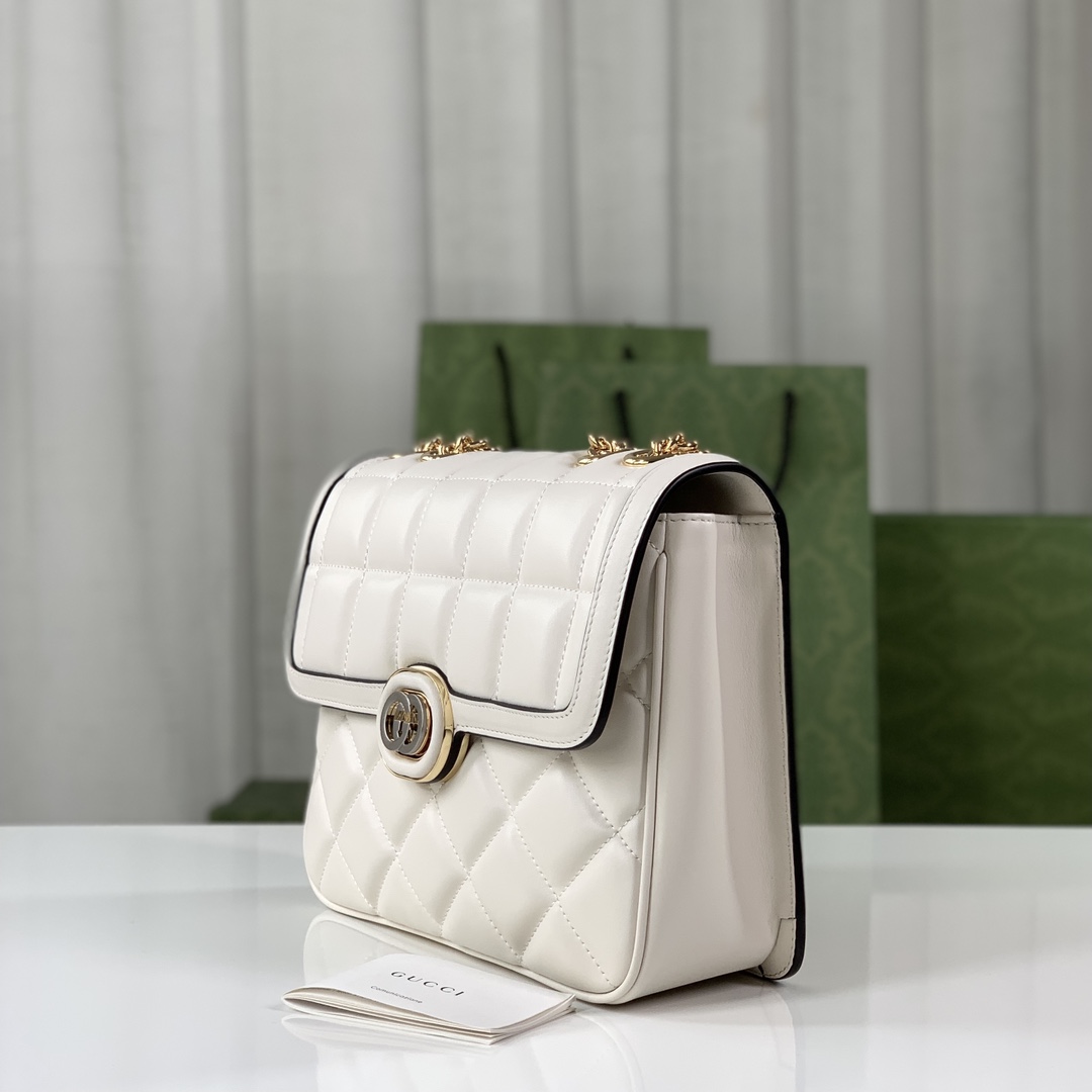 Gucci 740834 Deco Small Shoulder Bag Off White Quilted Leather