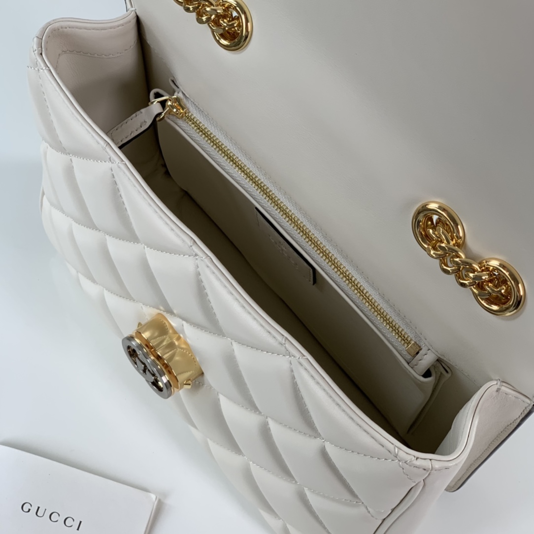 Gucci 740834 Deco Small Shoulder Bag Off White Quilted Leather