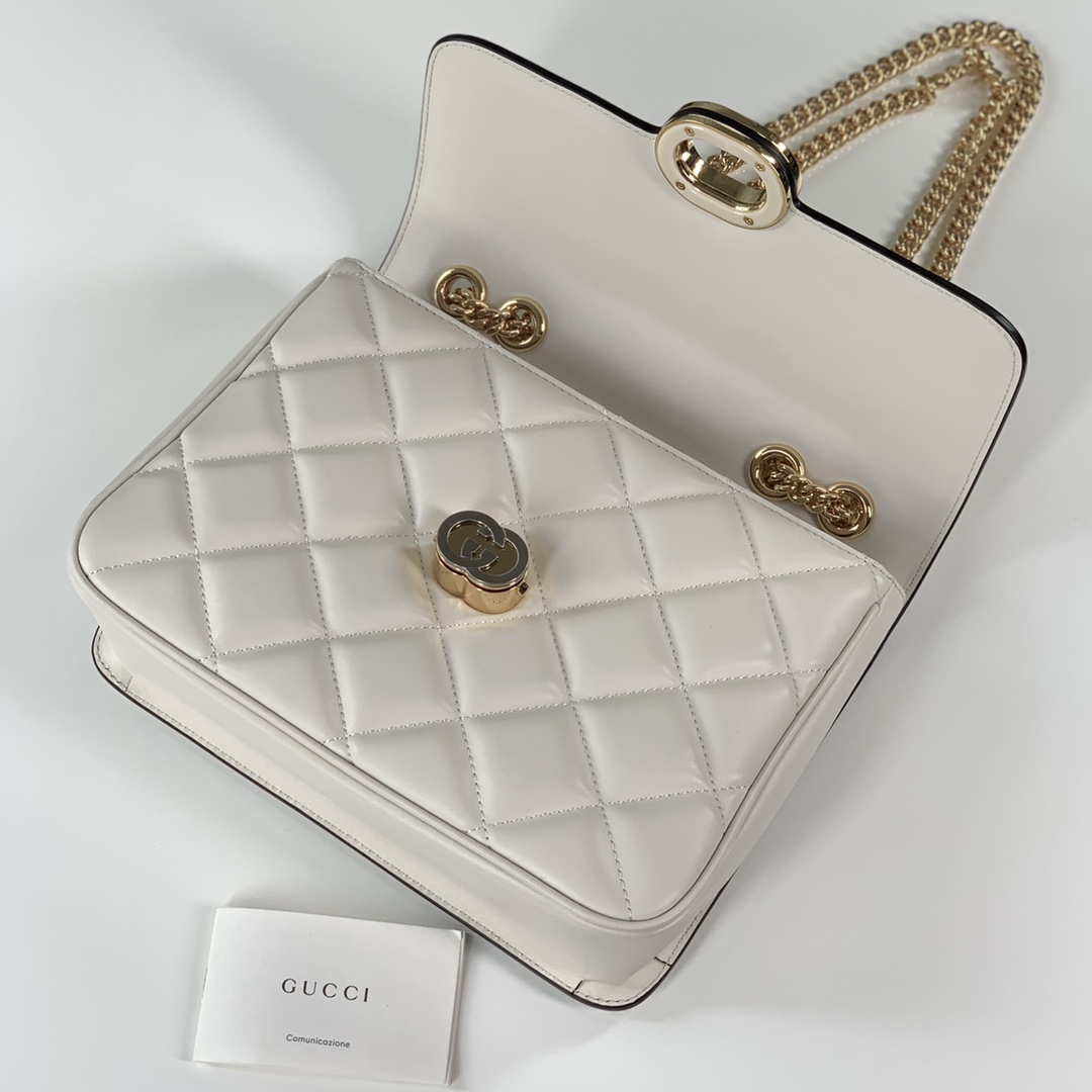 Gucci 740834 Deco Small Shoulder Bag Off White Quilted Leather